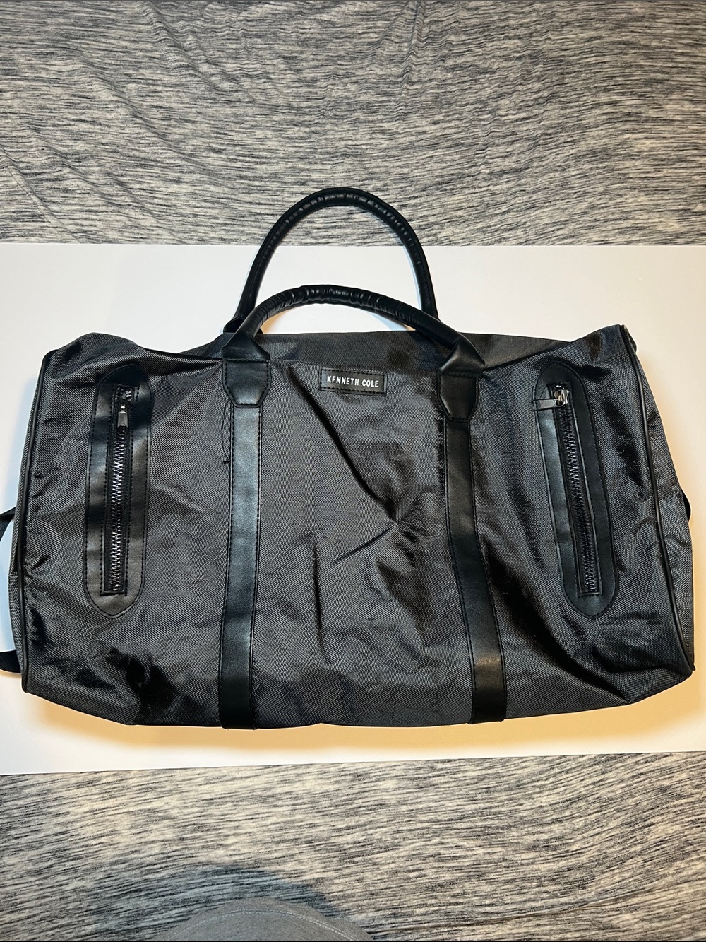 Kenneth Cole Black Travel Duffel with Leather-Trim Handles